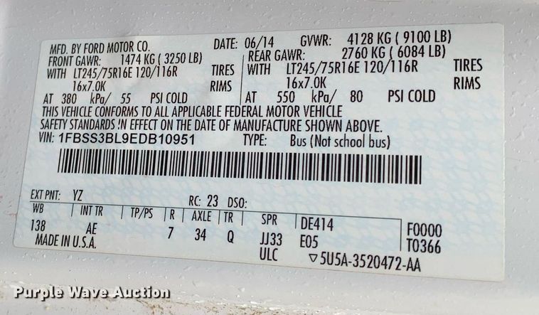 image for item JT9780 2014 Ford Econoline E350 Super Duty XL van