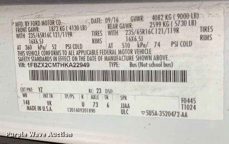 image for item JT9783 2017 Ford  Transit 350 van