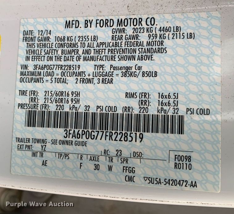 image for item JT9786 2015 Ford Fusion 