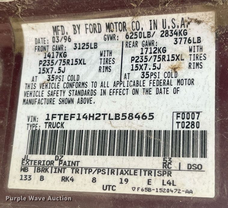 image for item LC9198 1996 Ford F150 pickup truck