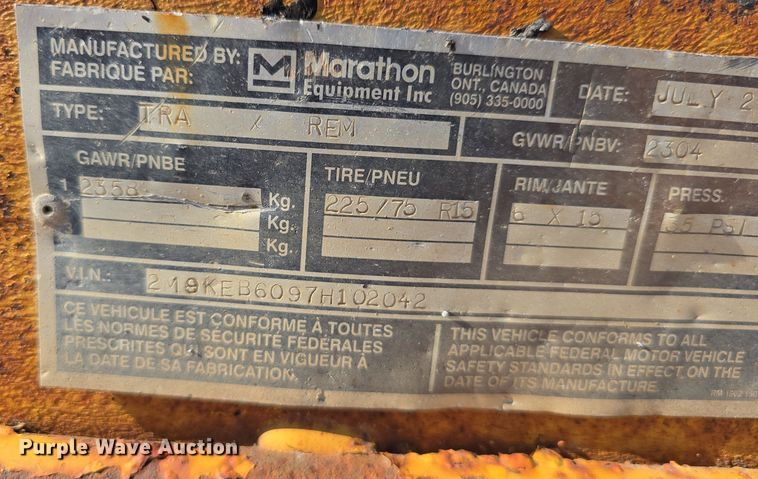 image for item LW9896 2007 Marathon Equipment Inc KEB260T tar kettle