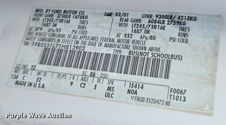 image for item LW9901 2001 Ford E350 Super Duty XLT van