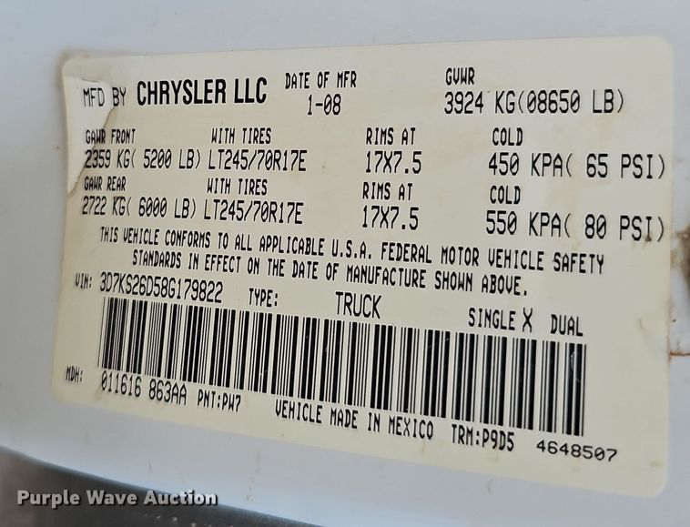 image for item LW9903 2008 Dodge Ram 2500HD pickup truck