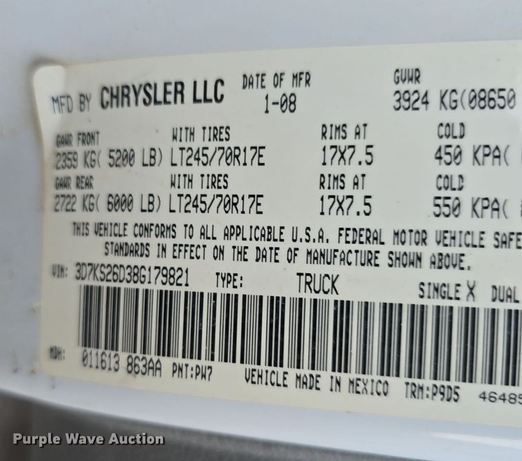 image for item LW9904 2008 Dodge Ram 2500HD pickup truck