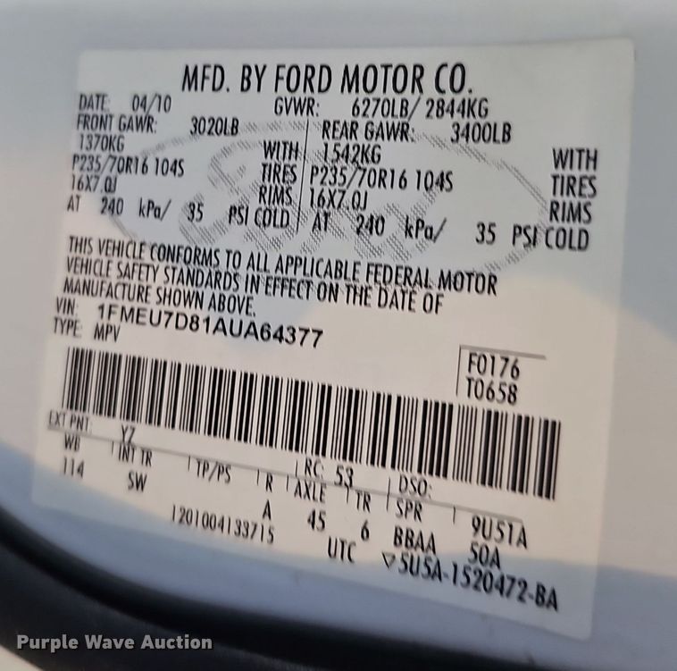 image for item LW9907 2010 Ford Explorer XLT SUV