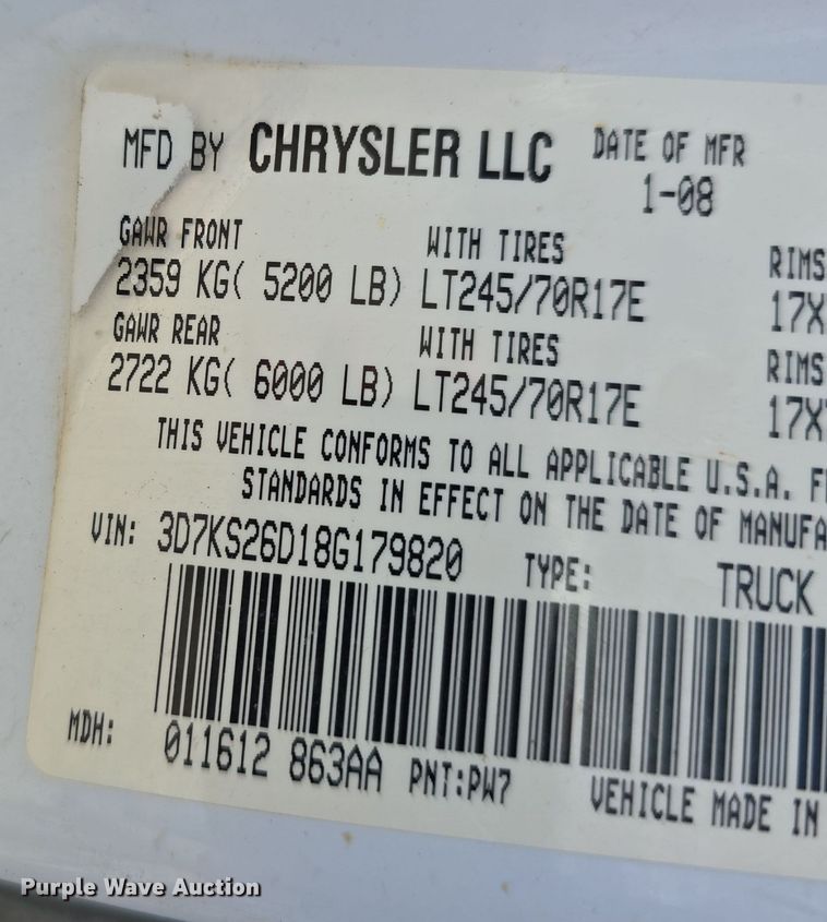 image for item LW9914 2008 Dodge Ram 2500HD pickup truck