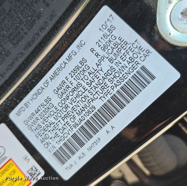 image for item LW9919 2018 Honda Accord Touring 