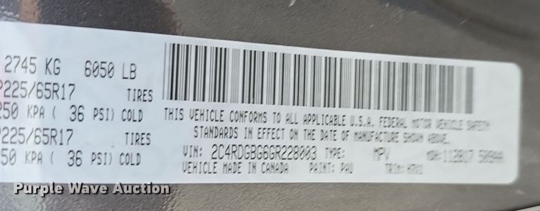 image for item LW9920 2016 Dodge Grand Caravan van