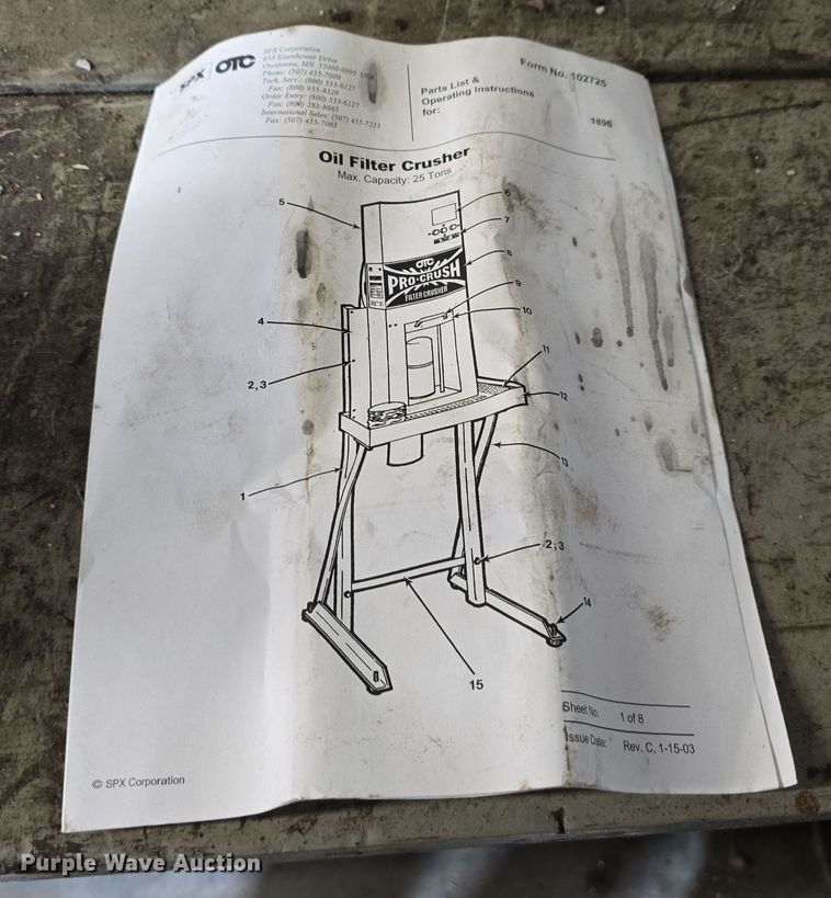 image for item LW9932 SPX OTC 1896 Pro-Crush oil filter crusher