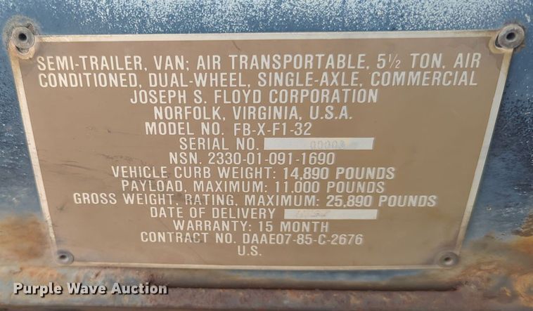 image for item LY9354 1986 Fruehauf FBXF132 dry van trailer