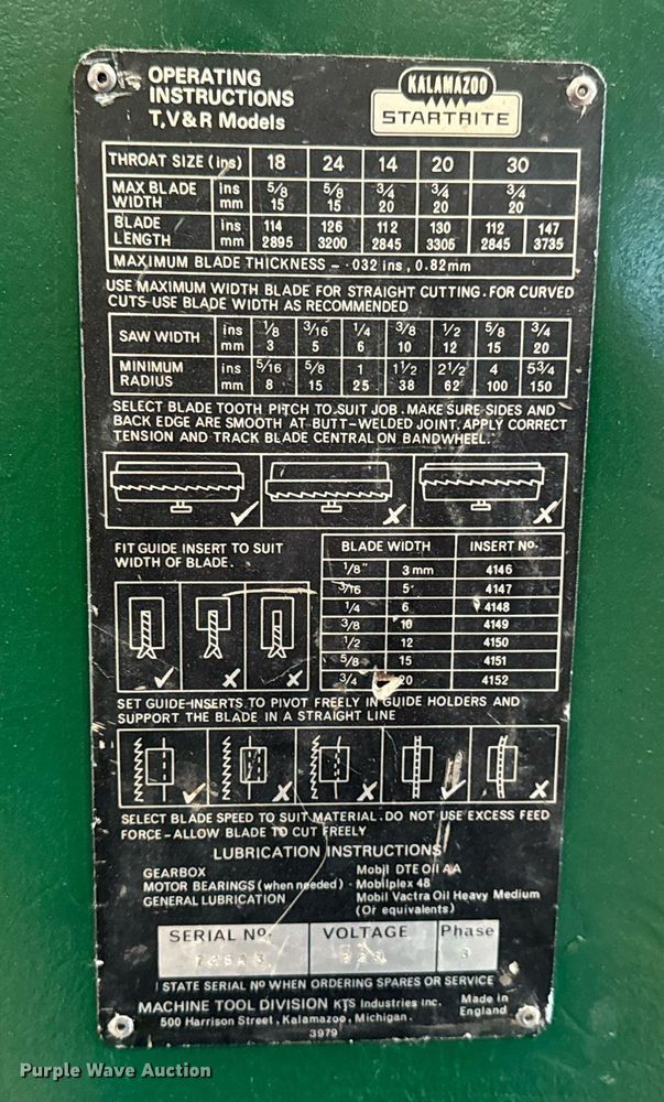 image for item MV9177 Kalamazoo  Startrite 20RF band saw 