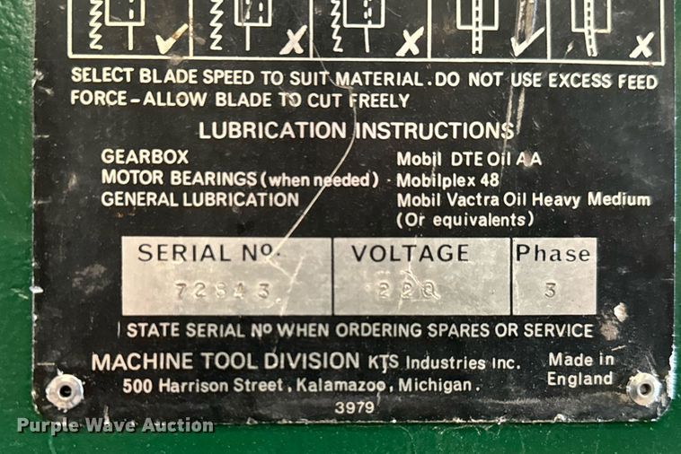 image for item MV9177 Kalamazoo  Startrite 20RF band saw 