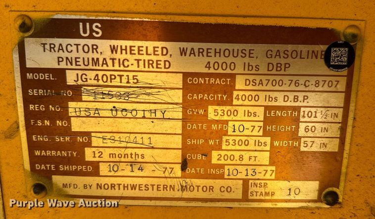 image for item MV9183 1977 Northwestern JG-40PT15 aircraft tug