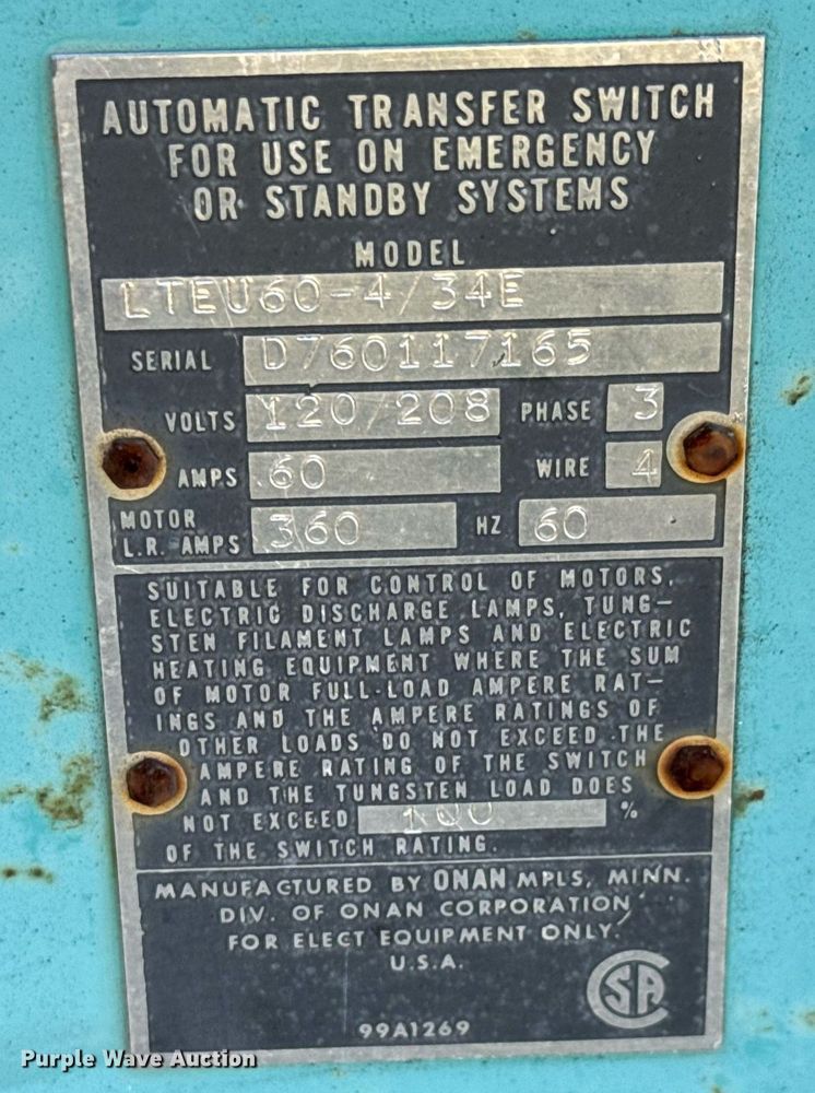 image for item MV9205 Onan 12.5JC-18R/16932AA generator