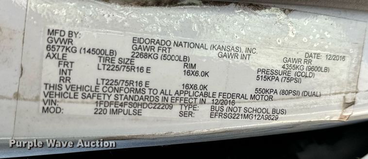 image for item MV9248 2017 Goshen Impulse Ford 220 shuttle bus