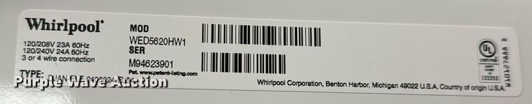 image for item MV9254 Whirlpool  washer and dryer