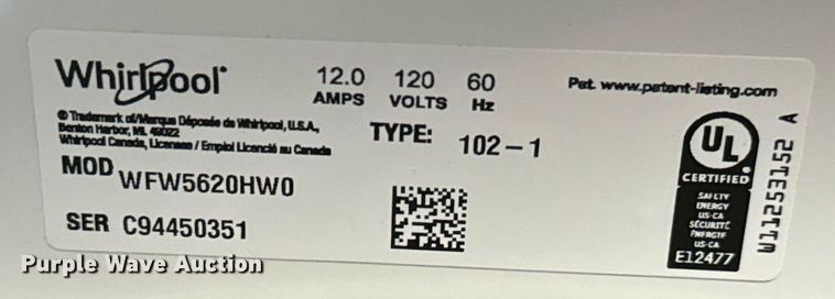 image for item MV9254 Whirlpool  washer and dryer