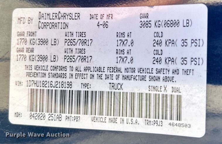image for item NB9446 2006 Dodge Ram 1500 Quad Cab pickup truck