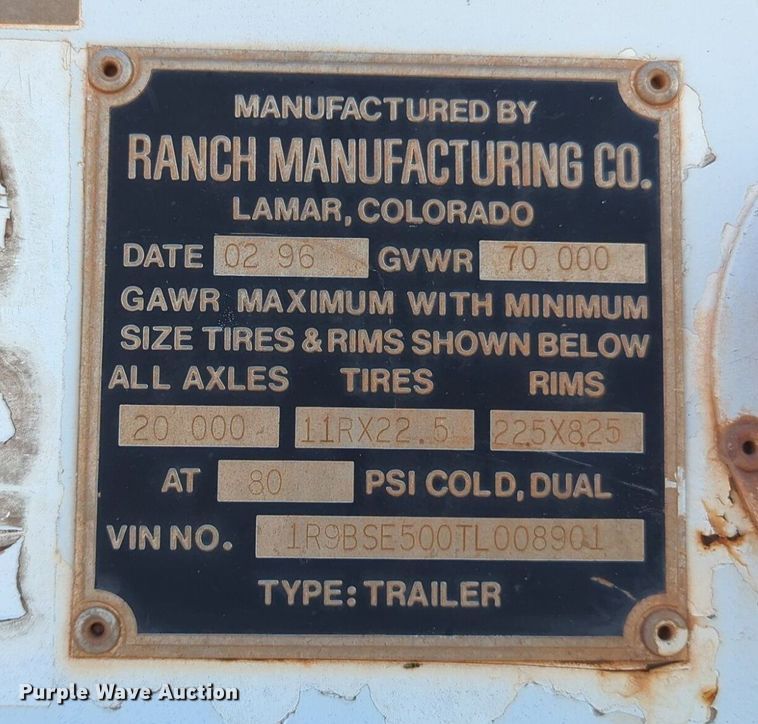 image for item NG9448 1996 Ranch Mfg Co bottom dump trailer