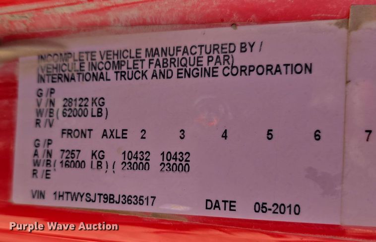 image for item OH9764 2011 International  WorkStar 7600 dump truck