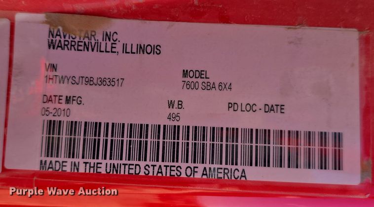 image for item OH9764 2011 International  WorkStar 7600 dump truck