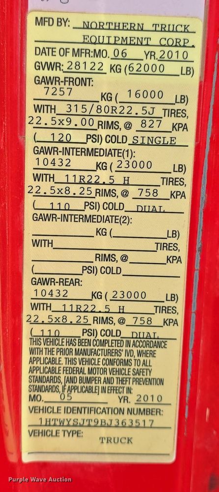 image for item OH9764 2011 International  WorkStar 7600 dump truck