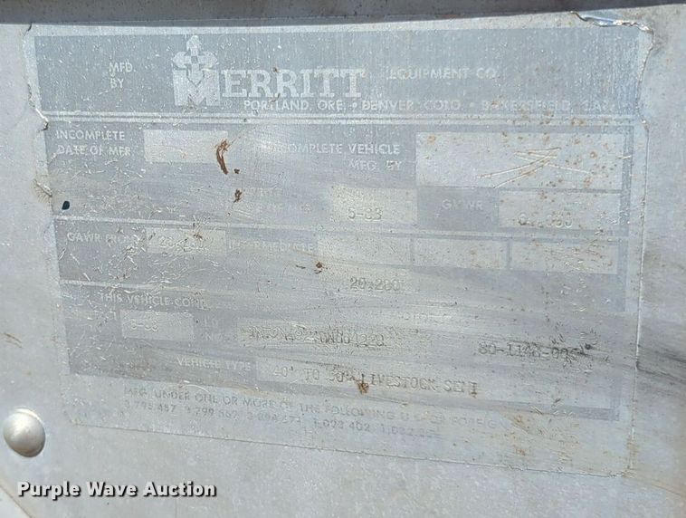 image for item EQ2193 1983 Merritt Cattle Drive livestock trailer