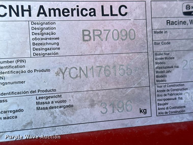 image for item ER8020 2013 New Holland BR7090 Specialty Crop round baler