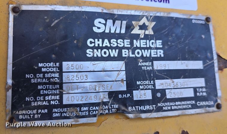 image for item OH9793 1991 SMI 2500 snow blower
