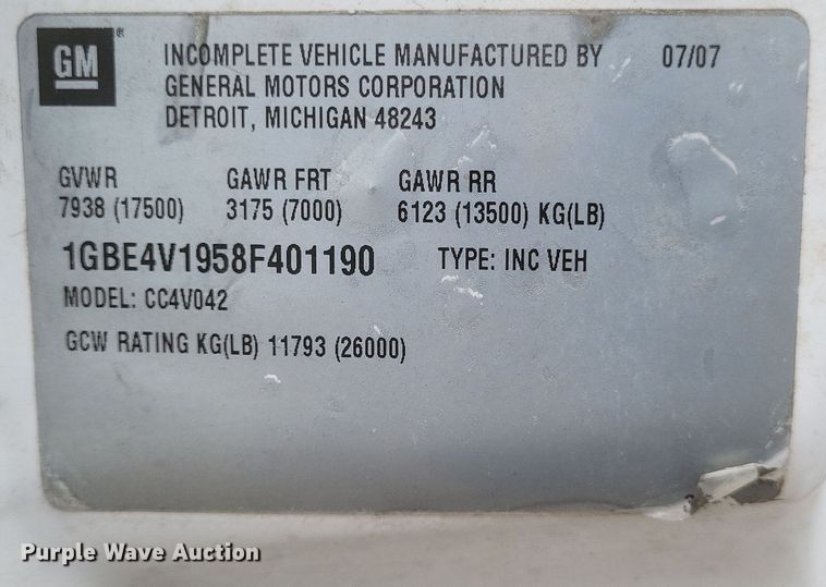 image for item DQ3658 2008 Chevrolet  C4500 truck cab and chassis