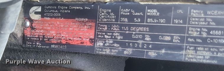 image for item DQ3664 1999 Ford F800 flatbed truck