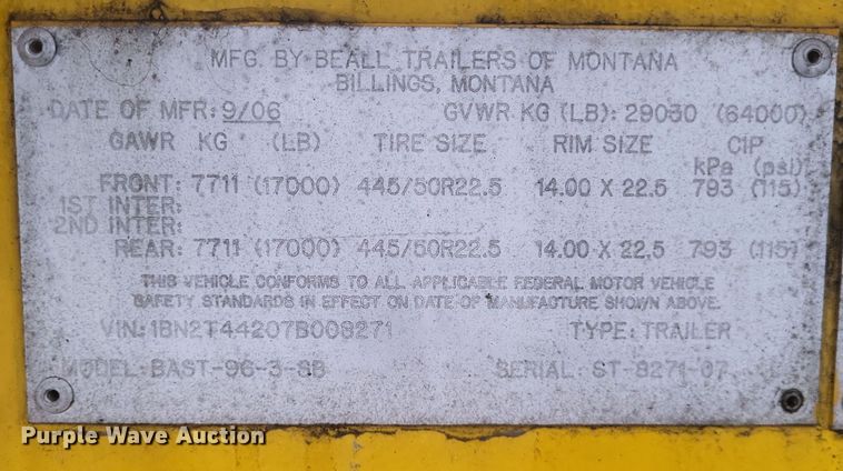 image for item DQ3686 2007 Beall BAST-96-3-SB tank trailer