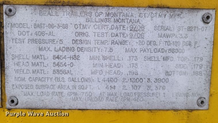 image for item DQ3686 2007 Beall BAST-96-3-SB tank trailer