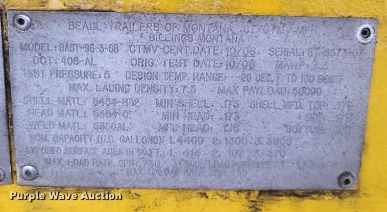 image for item DQ3689 2007 Beall BAST-96-3-SB tank trailer