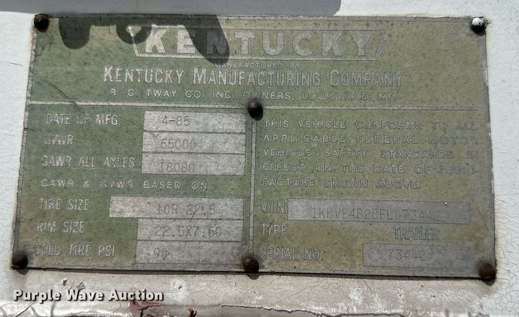 image for item DR2642 1985 Kentucky dry van trailer