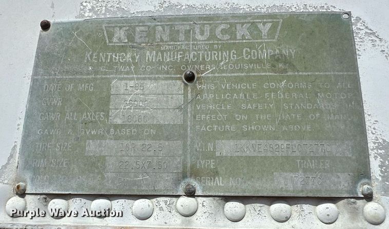 image for item DR2648 1985 Kentucky  dry van trailer