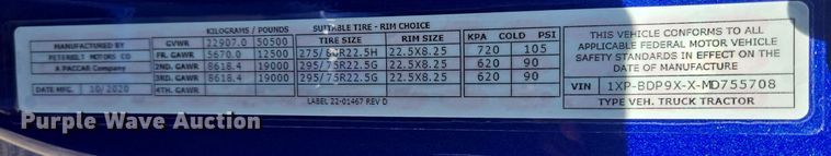 image for item DT5279 2021 Peterbilt 579 semi truck