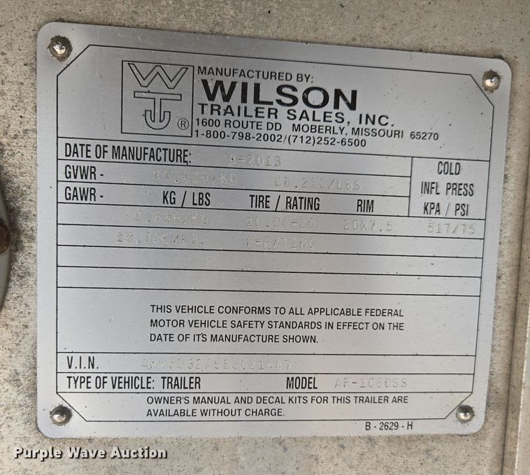 image for item EE7793 2014 Wilson AF-1080SS flatbed trailer