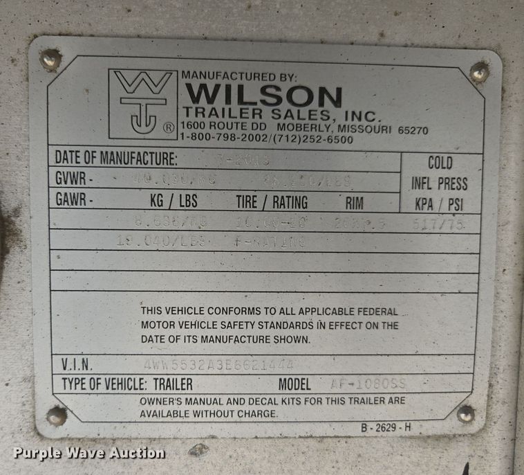 image for item EE7794 2014 Wilson AF-1080SS flatbed trailer