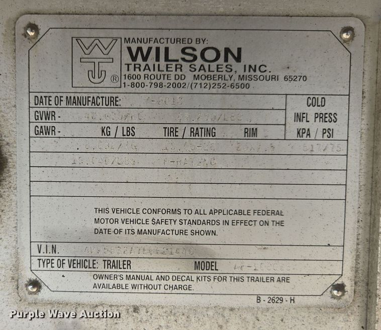 image for item EE7795 2014 Wilson  AF-1080SS flatbed trailer