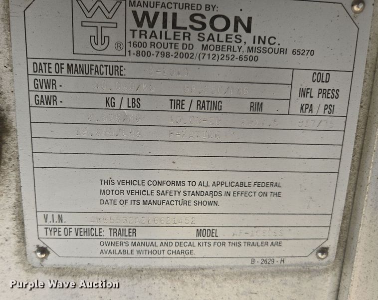 image for item EE7796 2014 Wilson AF-1080SS flatbed trailer