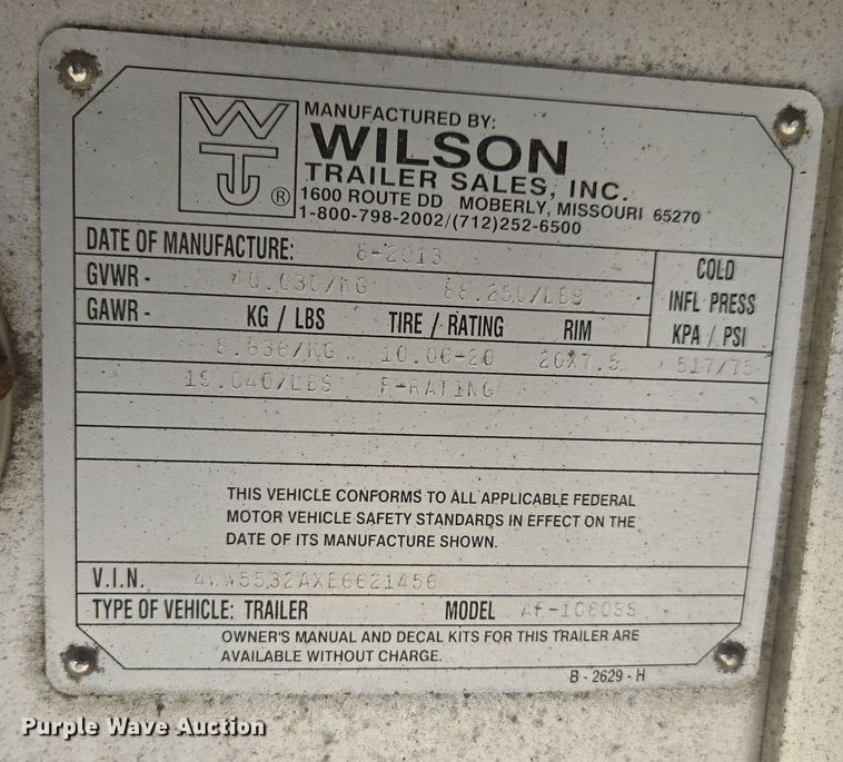 image for item EE7797 2014 Wilson AF-1080SS flatbed trailer
