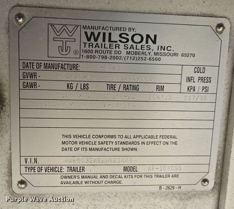 image for item EE7798 2014 Wilson AF-1080SS flatbed trailer