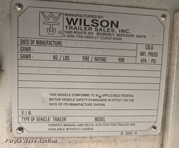 image for item EE7799 2014 Wilson AF-1080SS flatbed trailer