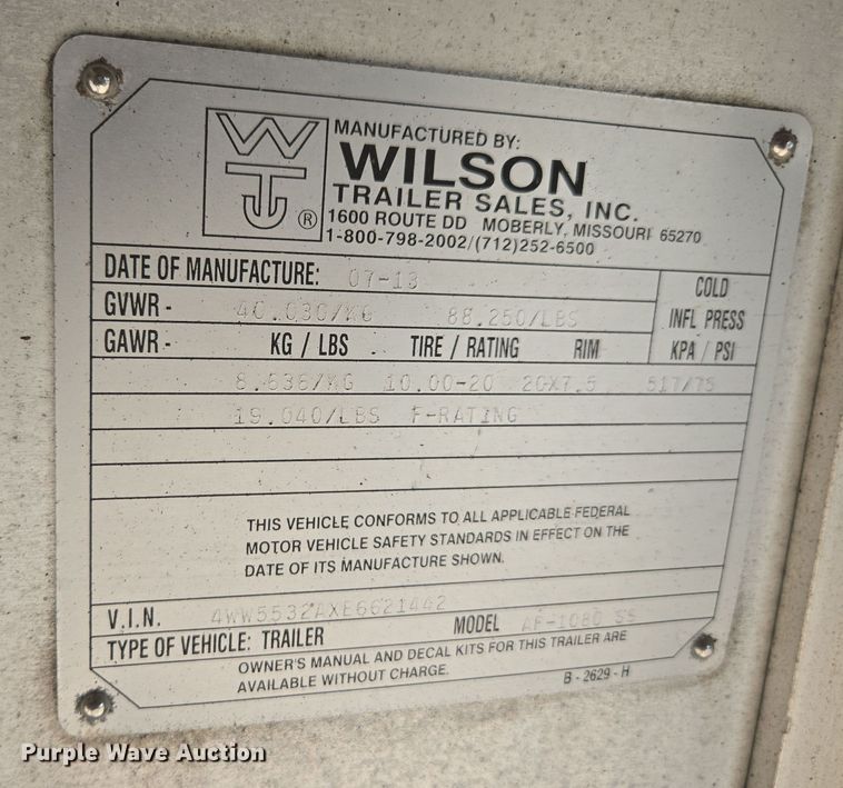 image for item EE7801 2014 Wilson AF-1080SS flatbed trailer