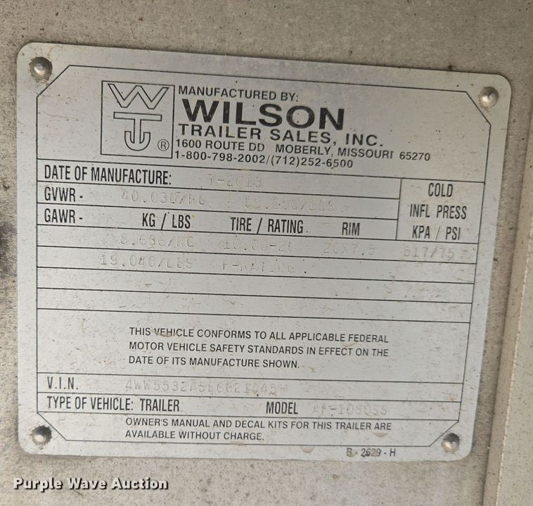 image for item EE7803 2014 Wilson AF-1080SS flatbed trailer