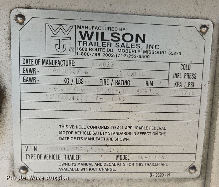 image for item EE7832 2014 Wilson AF-1080SS flatbed trailer