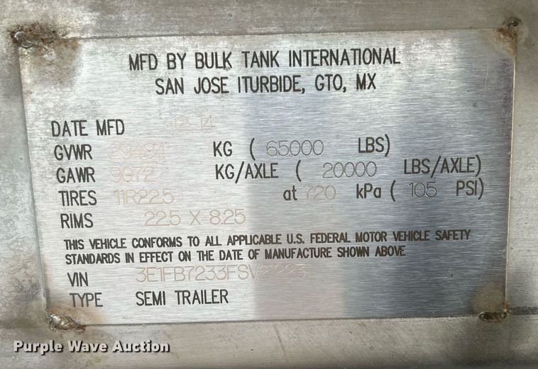 image for item EG1040 2015 Bulk Tank International tank trailer