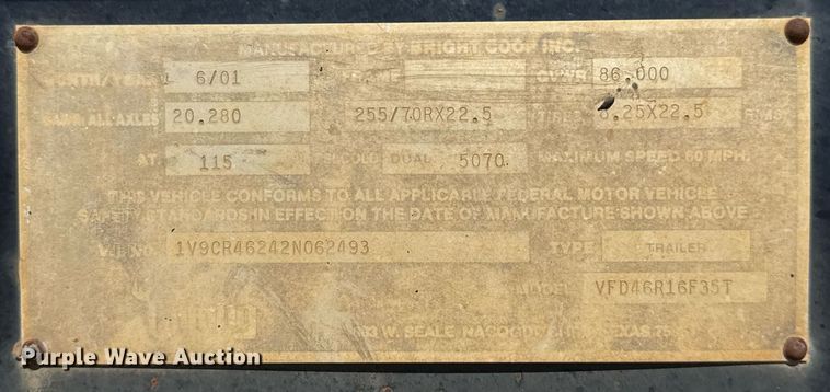 image for item EJ3081 2002 Viking VFD46R16F35T drop deck equipment trailer