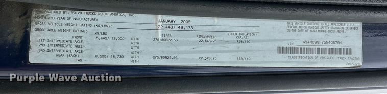 image for item EK3336 2005 Volvo  VNM semi truck